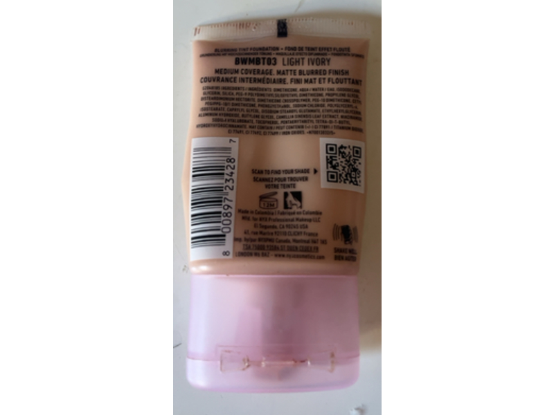 NYX Professional Makeup Bare With Me Blur Blurring Tint Foundation, 03 : Light Ivory, 1.01 fl oz/30 mL