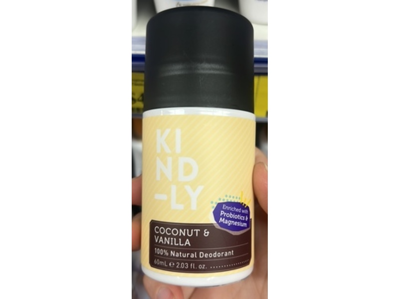 Kindly Natural Deodorant, Coconut & Vanilla, 2.03 fl oz/60 mL