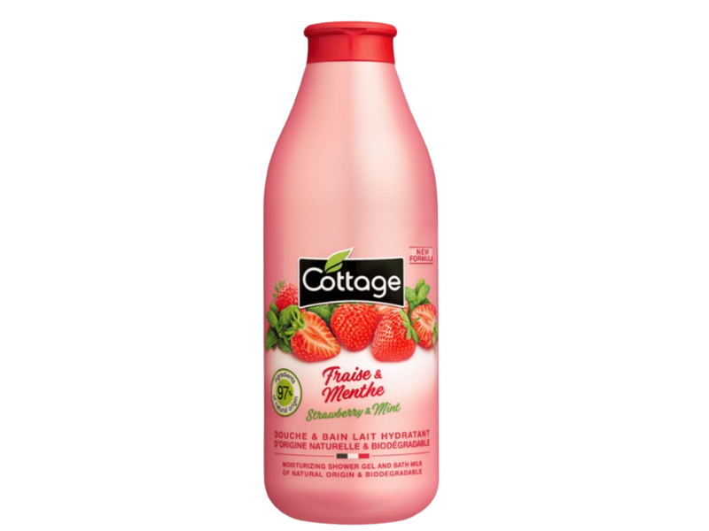 Cottage Fraise Menthe Moisturizing Shower Gel & Bath Milk, Strawberry & Mint, 25.3 fl oz/750 mL