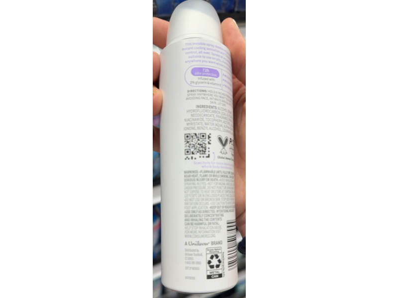 Dove Cooling Whole Body Deodorant Spray, Coconut & Vanilla, 4 oz/113 g