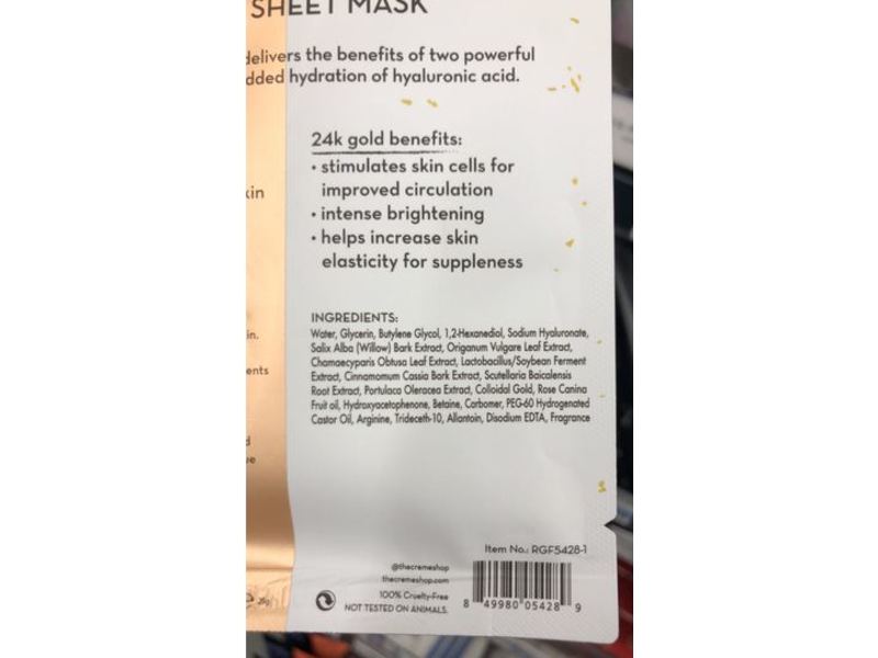 Creme Fusion Sheet Mask, Rose & Gold, 5 Count