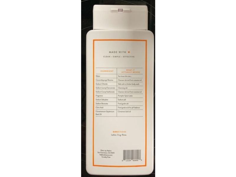 Native Body Wash, Pumpkin, Sulfate Free, 18 fl oz/532 mL