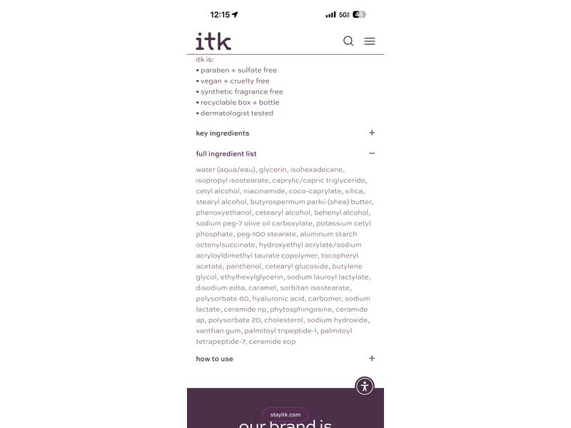Itk Deep Moisture Rich Cream, 2 fl oz/60 mL.