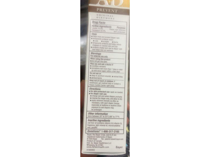 A+D Prevent Original Diaper Rash Ointment + Skin Protectant, 4 oz/113 g