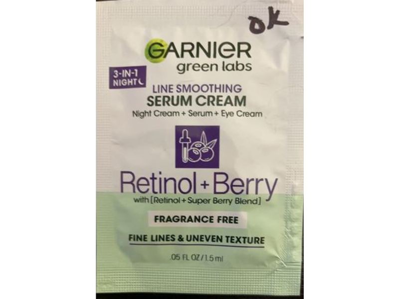 Garnier Line Smoothing Serum Cream, Retinol +Berry, 0.05 fl oz/1.5 mL