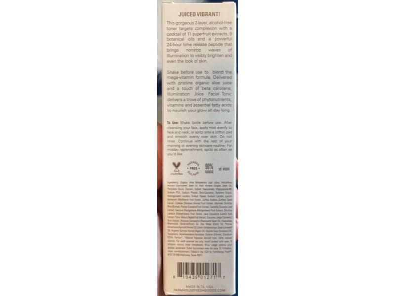 Farmhouse Fresh Illumination Juice Facial Tonic, Alcohol Free, 3.5 fl oz/103.5 mL
