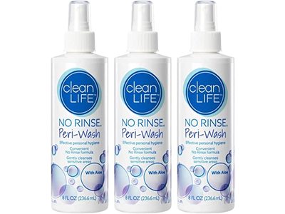 No-Rinse Clean Life Peri-Wash, Aloe, 8 fl oz/236.6 mL, Pack Of 3