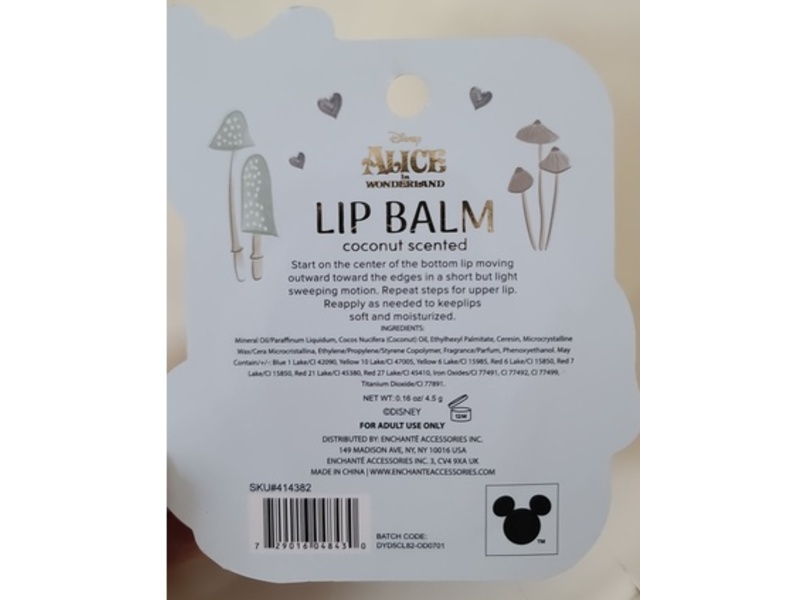 Enchanteaccessories x Disney Alice Lip Balm, Coconut, 0.16 fl oz/4.5 g