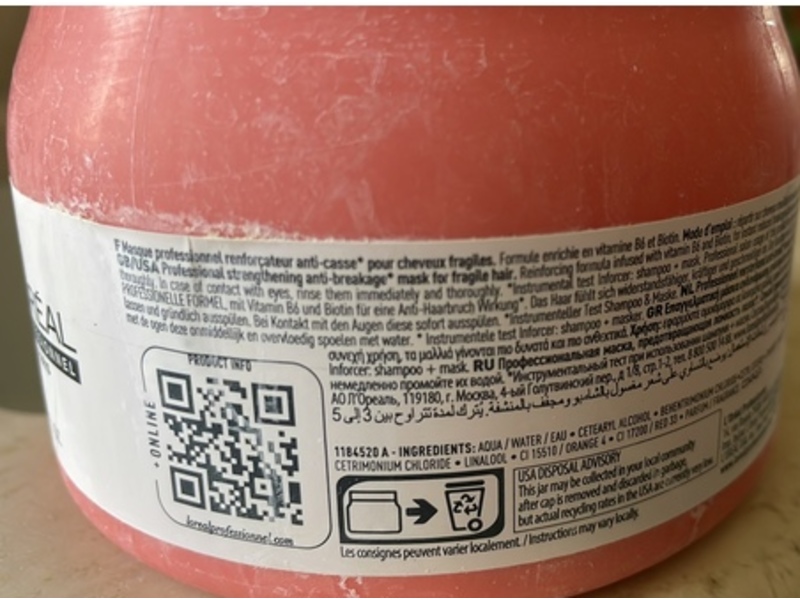 L'Oreal Professional Paris Professional Inforcer Mask, B6 + Biotin, 16.9 fl oz/500 mL