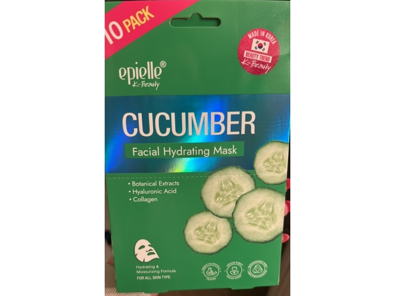 Epielle K-Beauty Facial Hydrating Mask, Cucumber, 7 fl oz/230 mL, 10 Masks