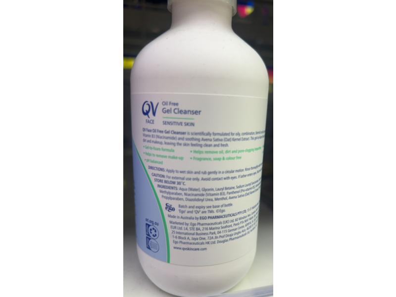 Ego Qv Face Gel Cleanser, Vitamin B5, 200 mL