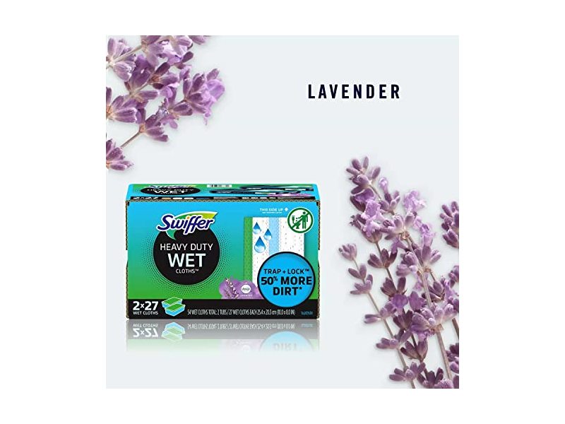 Swiffer Sweeper Heavy Duty Pre-Moistened Wet Cloths, Febreze Lavender Scent, 54-Count