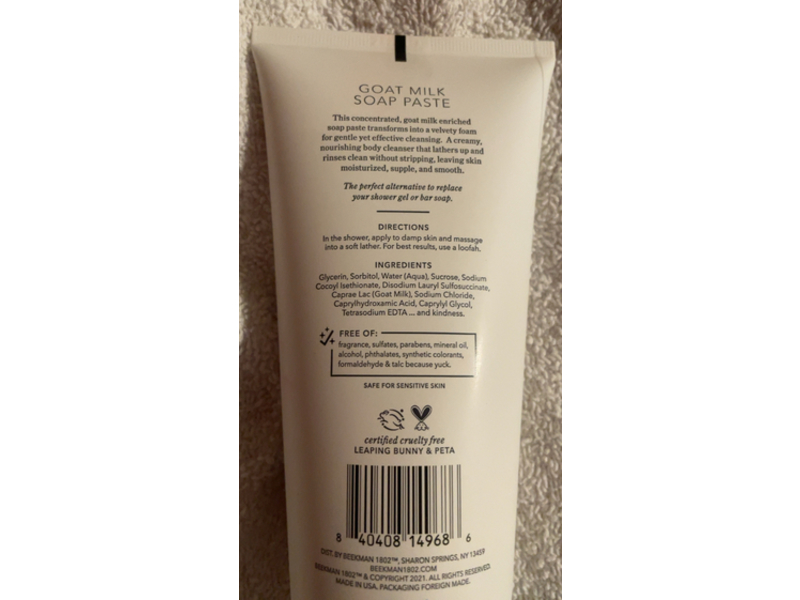 Beekman 1802 Pure Goat Milk Soap Paste, Goat Milk & Plant - Based Glycerin, 8 fl oz/237 mL