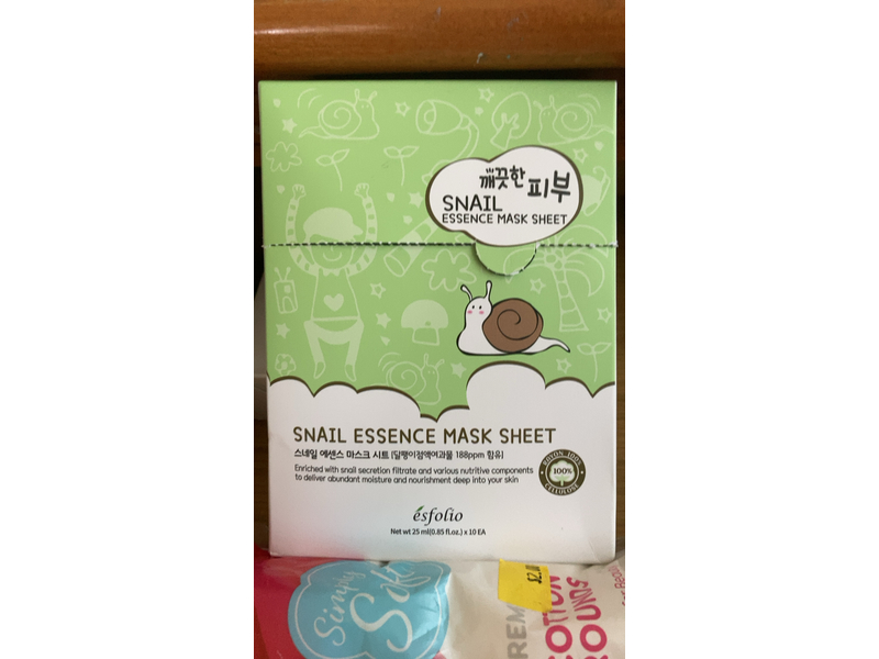 Esfolio Pure Skin Mask Sheet, Snail Essence, 0.8 oz/25 mL
