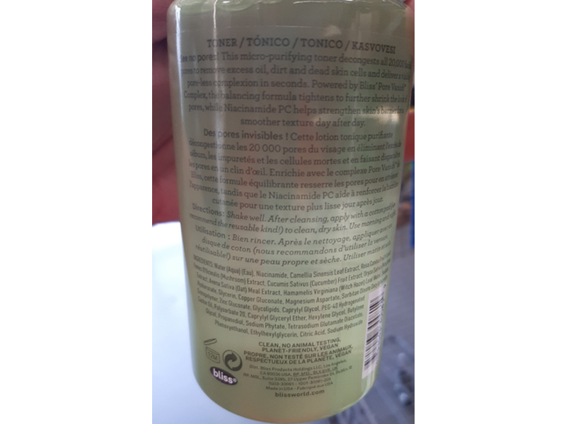 Bliss Disappearing Act Micro Purifying Toner, Fragrance Free, 10 fl oz/295 mL