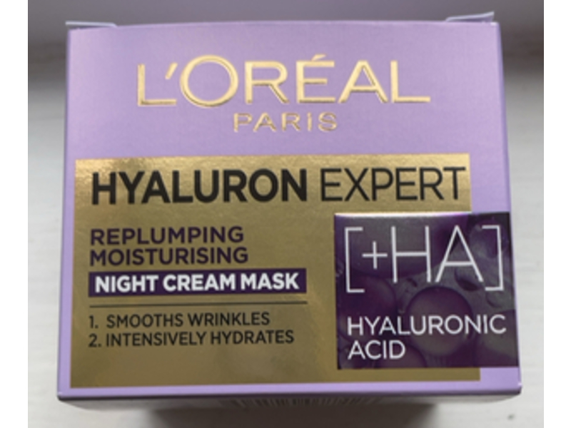 L'Oreal Paris Hyaluron Expert Replumping Moisturising Night Cream Mask, Hyaluronic acid, 1.7 oz/50 mL