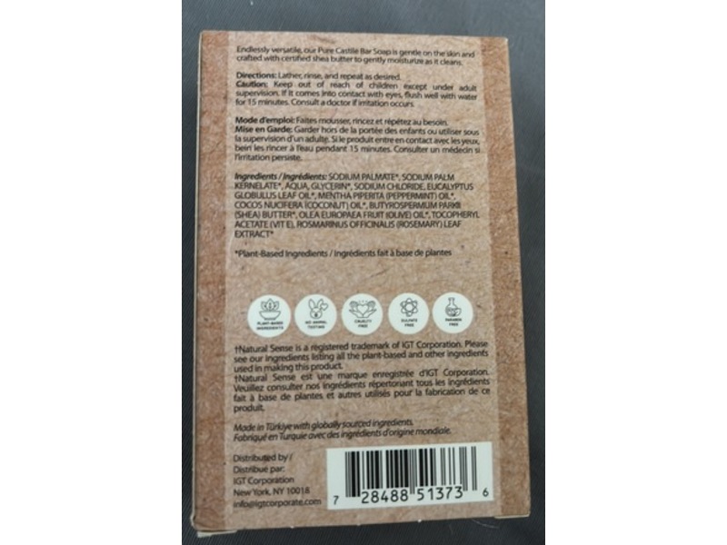 Natural Sense Pure Castile Soap, Peppermint, 5 oz/141 g