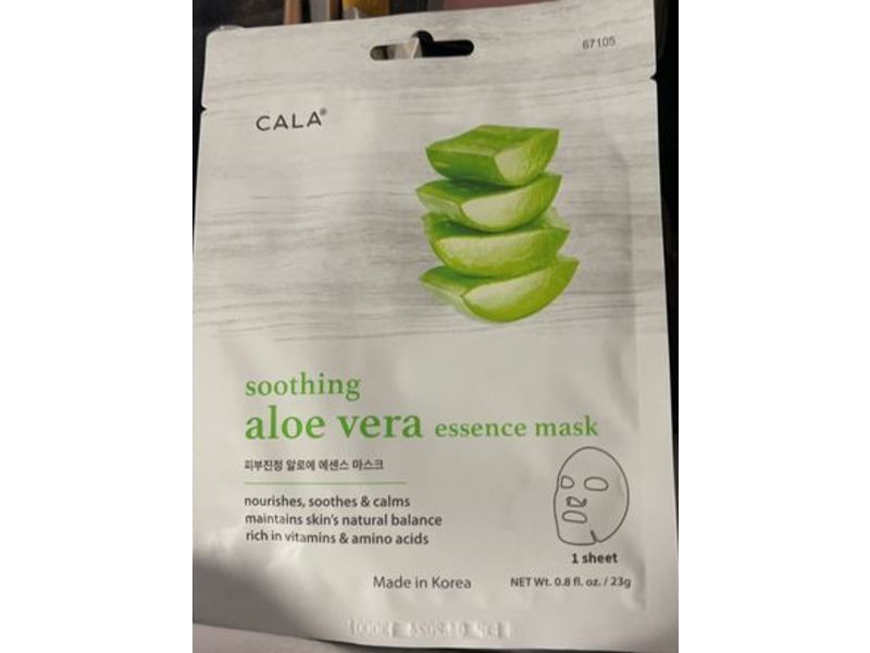 Cala Soothing Essence Facial Mask, Aloe Vera, 0.8 fl oz/23 g, 5 Count