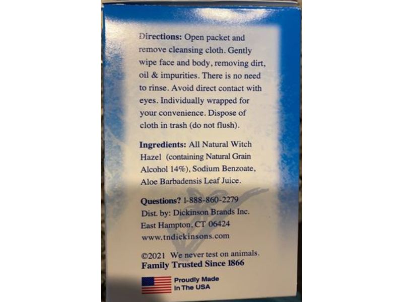 T.N. Dickinson's Witch Hazel Cleansing Cloth, Aloe, 14 Count