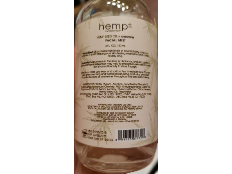 My Beauty Spot Hemp+ Facial Mist, Seed Oil + Rosewater, 4 fl oz/120 mL