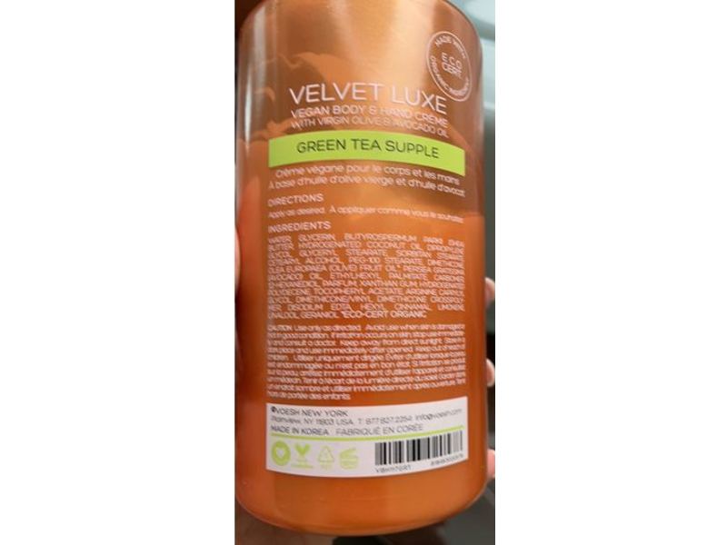 Voesh New York Velvet Luxe Vegan Body & Hand Creme, Green Tea Supple, 17 oz/482 g