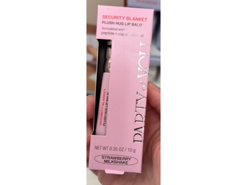 Party Of You Security Blanket Plush Hug Lip Balm, Strawberry Milkshake, 0.35 oz/10 g
