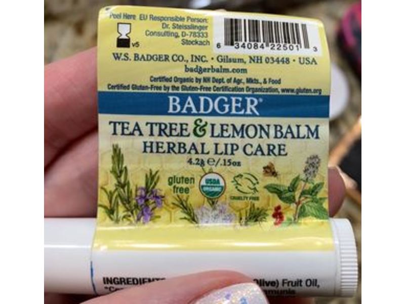 Badger Herbal Lip Care Balm, Tea Tree & Lemon, 1.5 oz/4.2 g