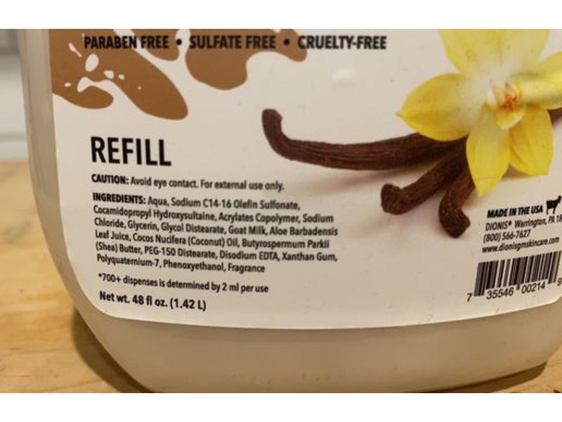 Dionis Goat Milk Deep Moisturizing Hand Soap, Vanilla Bean, 4.8 fl oz/1.42 L