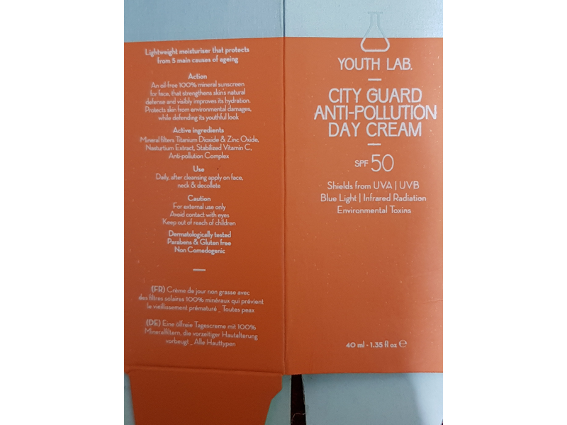Youth Lab City Guard Anti-Pollution Day Cream, SPF 50, 1.35 fl oz/ 40 mL