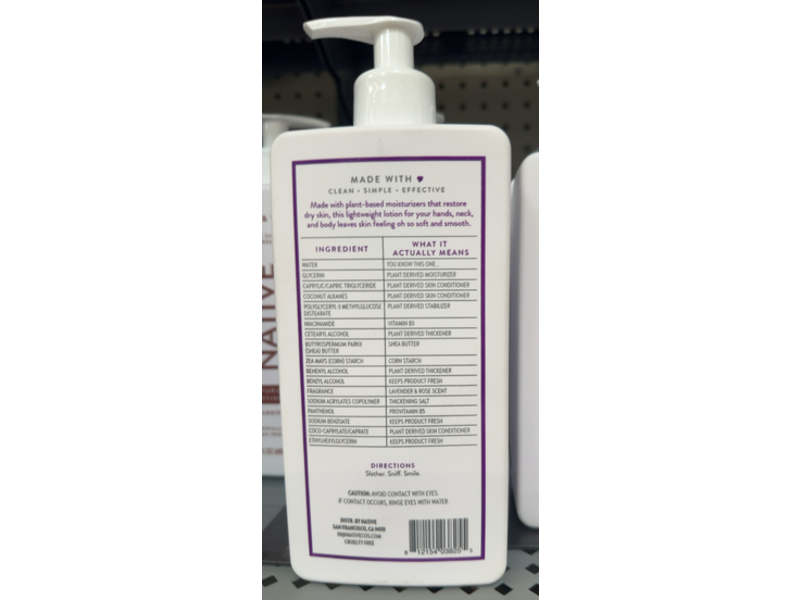 Native Moisturizing Lotion, Lavender & Rose, 16.5 fl oz/487 mL