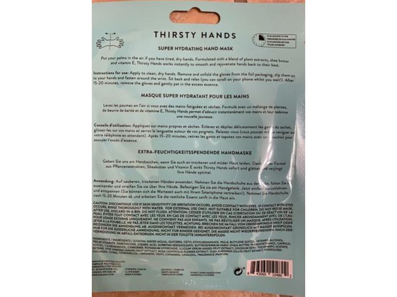 NailsInc Thirsty Hands, Super Hydrating Hand Mask, 0.60 fl oz / 18 mL