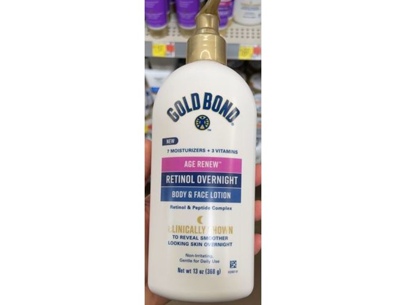 Gold Bond Age Renew Retinol Overnight Body & Face Lotion, Retinol & Peptide Complex, 13 oz/368 g