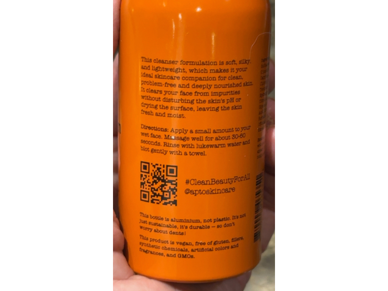 Apto Skincare Orange Blossom Cleanser, Grapeseed Oil, 4 fl oz/120 mL