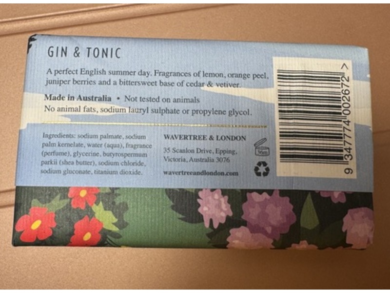 Wavertree & LondonTriple Milled Bar Soap, Gin & Tonic, 7 oz/200 g