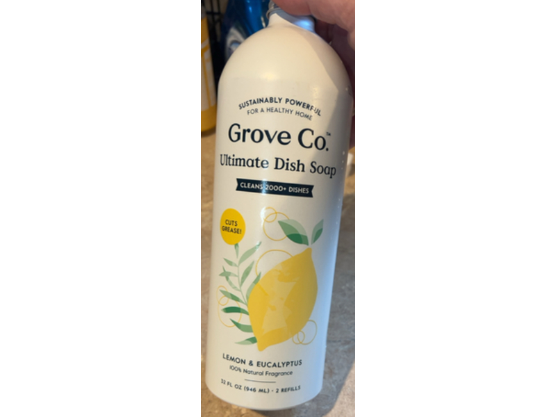 Grove Co. Ultimate Dish Soap, Lemon & Eucalyptus, 32 fl oz/946 mL