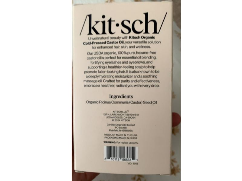 Kitsch Organic Cold-Pressed Castor Oil, 4 fl oz/118 mL