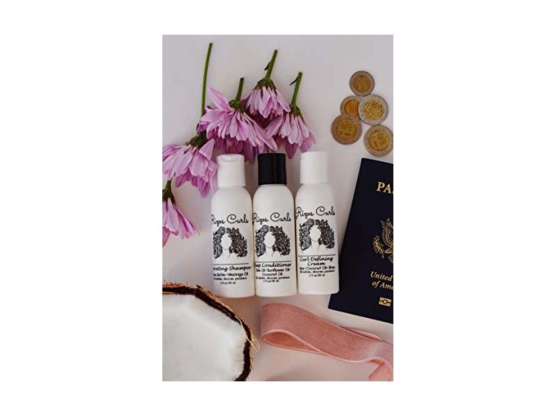 Rizos Curls Trio Travel Kit for Curly Hair: Curl Defining Cream, Shampoo, Conditioner (2 fl oz each)