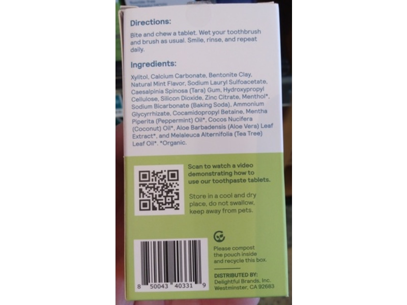 Huppy Toothpaste Tablets Refill, Peppermint, 1.3 oz/36 g, 62 Count