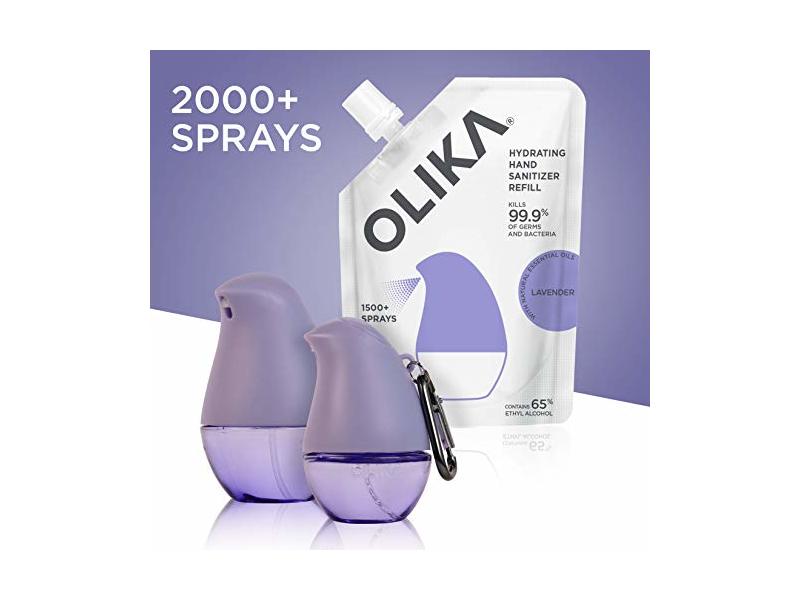 OLIKA | Hydrating Hand Sanitizer Spray with Clip-On, Fragrance Free with Essential Oils 300 Uses (6 Pack)
