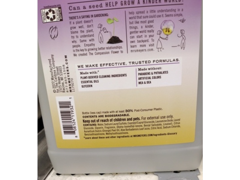 Mrs. Meyer's Clean Day Dish Soap, Compassion Flower, 48 fl oz/1.42 L