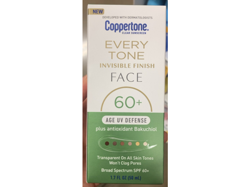 Coppertone Every Tone Invisible Face Sunscreen, Age Uv Defense, SPF 60+, 1.7 fl oz/50 mL