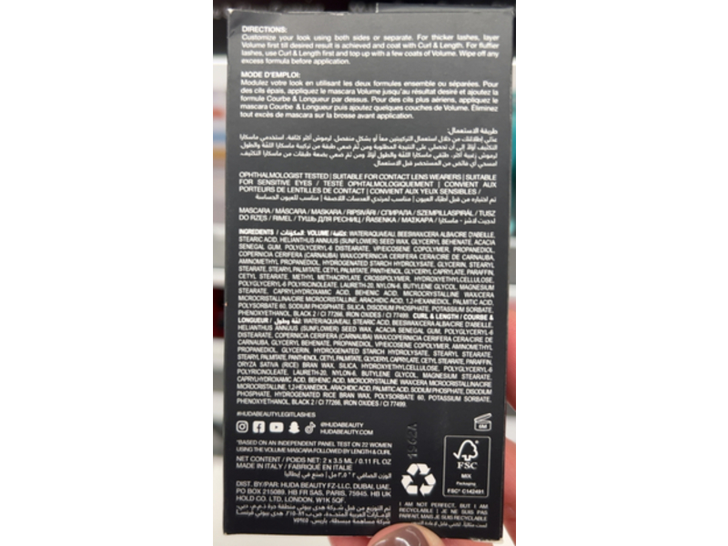 Huda Beauty Legit Lashes Double-Ended Volumizing and Lengthening Mascara, 0.11 fl oz