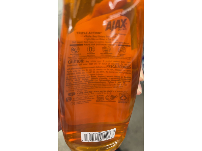 Ajax Triple Action Hand Dish, Orange, 12.4 fl oz/366 mL