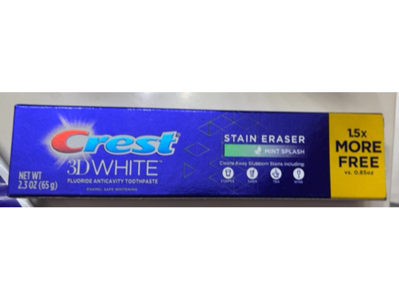 Crest 3DWhite Fluoride Anticavity Toothpaste, Mint Splash, 2.3 oz/65 g