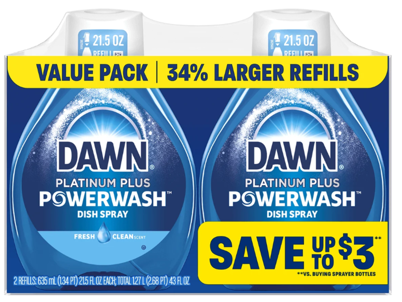 Dawn Platinum Plus Powerwash Dish Spray Refill Twin Pack, Fresh Clean Scent, 21.5 fl oz/635 mL