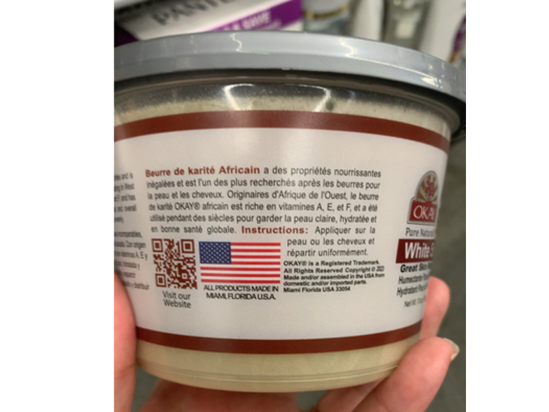 Okay Pure Natural African Shea Body Butter, White Smooth, 13 oz/368 g