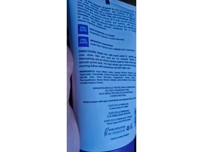 Coats Purifying Hydrating Clay Cleanser, Kaolin Clay, Glycolic Acid, Salicylic Acid, 5 fl oz/150 mL