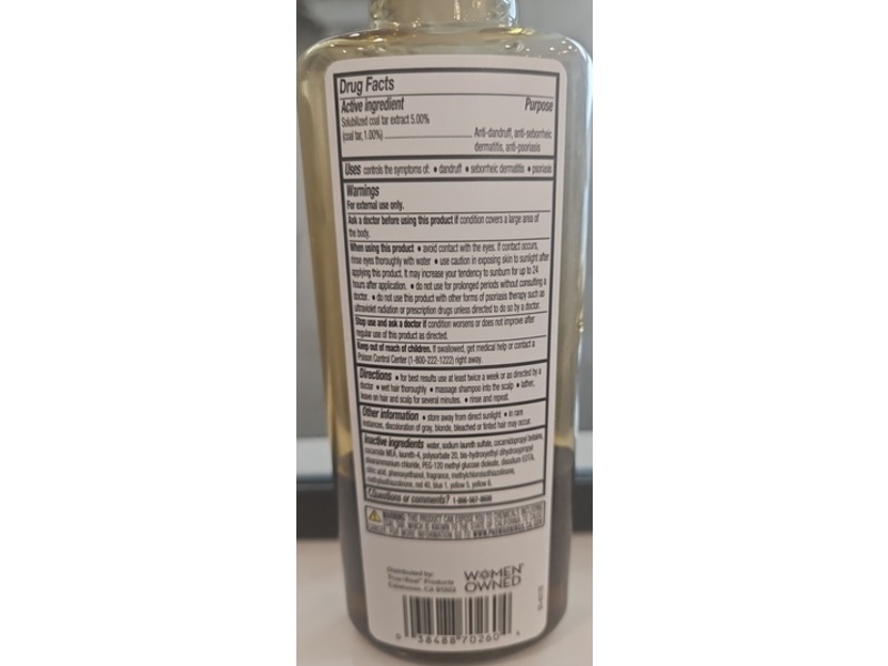 True+Real Therapeutic T+Plus Extra Strength Tar Gel Dandruff Shampoo, Coal Tar 1%, 6 fl oz/177 mL