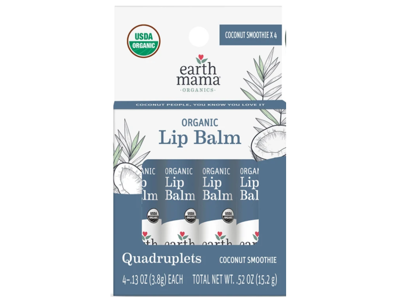 Earth Mama Organic Lip Balm, Coconut Smoothie, 0.52 oz/15.2 g, Pack Of 4
