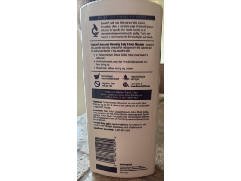 Eucerin Advanced Cleansing Body & Face Cleanser, 16.9 fl oz/ 500 mL